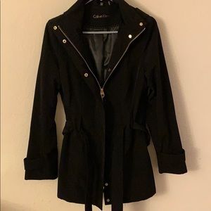 Calvin Klein Black trench coat w gold detailing